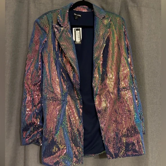 NWT PLT Blue Sequin Blazer Dress - Picture 2 of 7